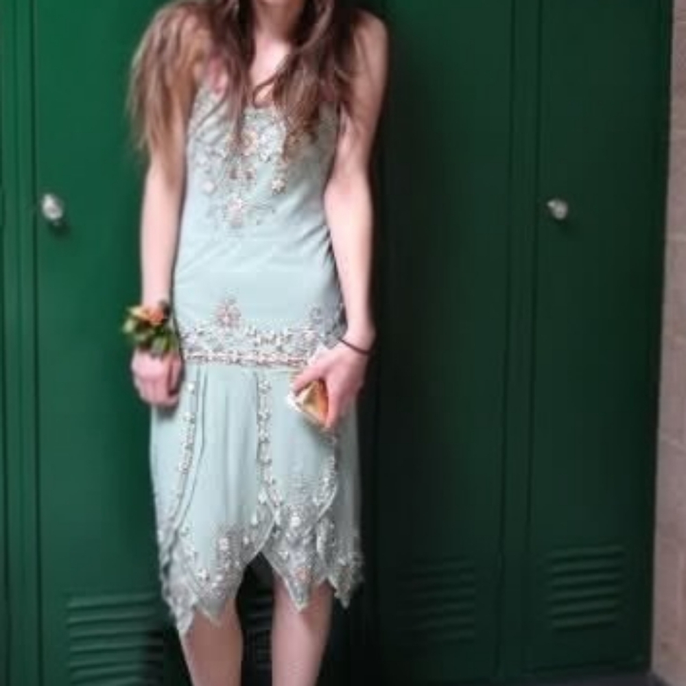 Sue Wong Nocturn Green Fairy Besded Flapper Dress Size 6 Y2k